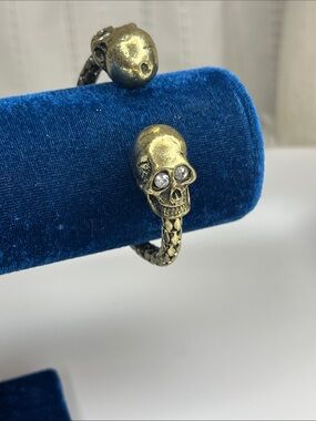 Gold-Tone Skull Open Cuff Bracelet with Crystal Eyes - Women Jewelry